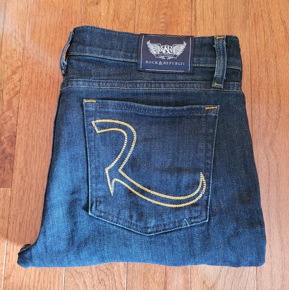 Rock & Republic Kasandra Dark Washed Denim Women's 32 BootLeg Jeans